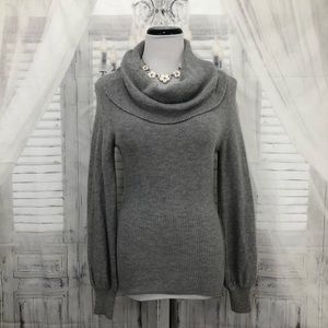 Patagonia Women Small Solid Gray Cowl Neck Sweater Lambswool Knit Stretch Fitted